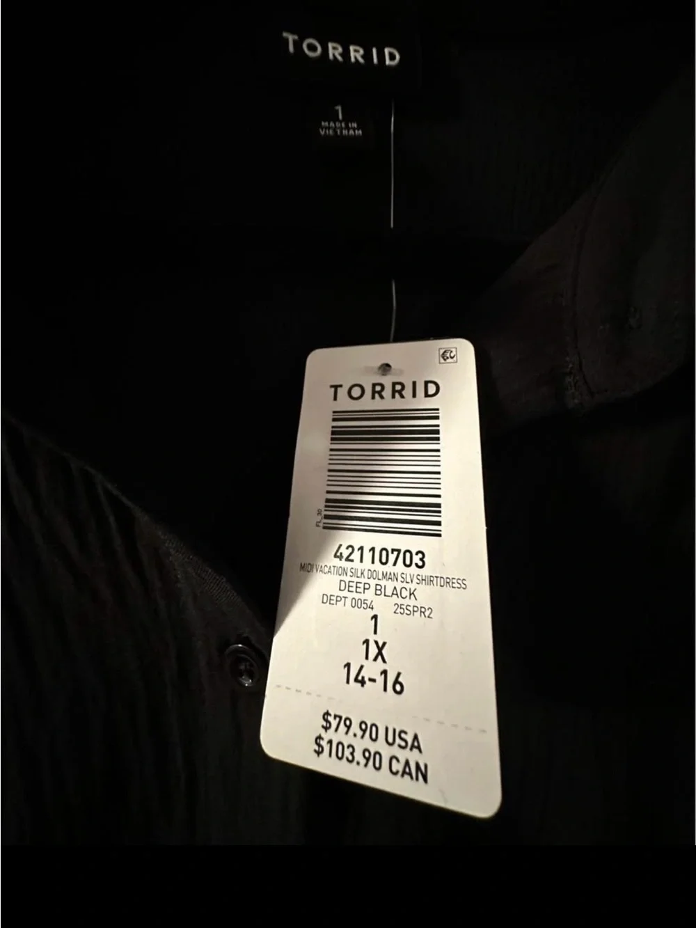 torrid NWT Black Dolman Midi Button-Front Dress with Tie Waist - Picture 4 of 9